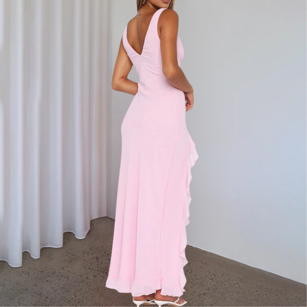 Elisheva - Elegancka Suknia Maxi z Dekoltem V, Asymetryczna
