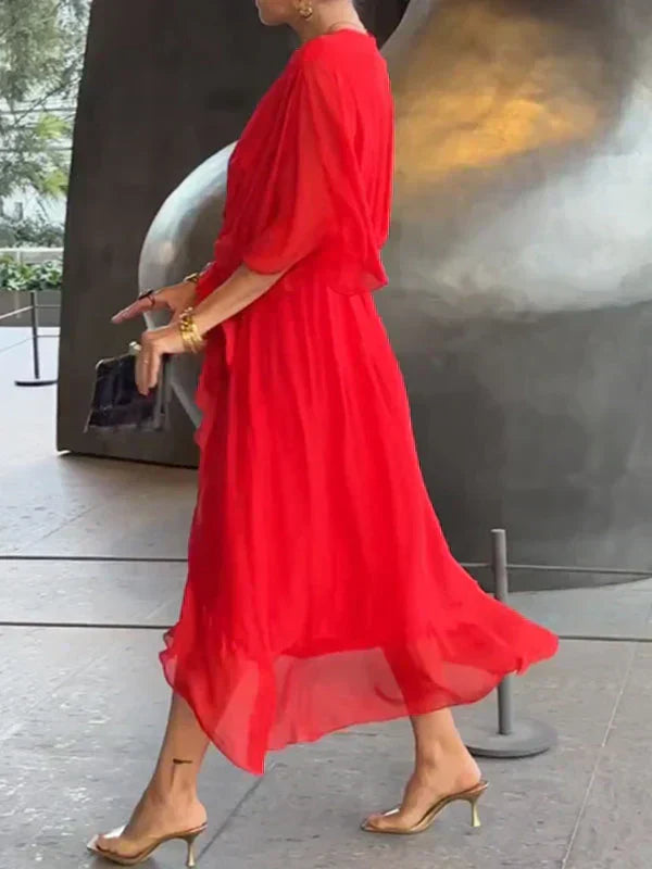 Kryziah - Elegancka Sukienka z Dekoltem V z Jedwabiu