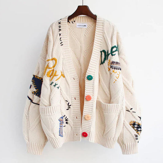 Pirena - Kardigan Elegancki z Włókna z Unikalnymi Detalami w Patchworku