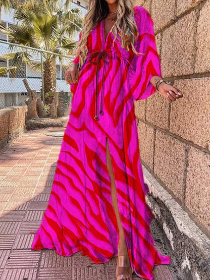 Romina – Zwiewna suknia maxi z paskiem w talii