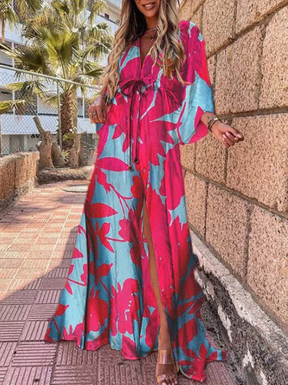 Romina – Zwiewna suknia maxi z paskiem w talii